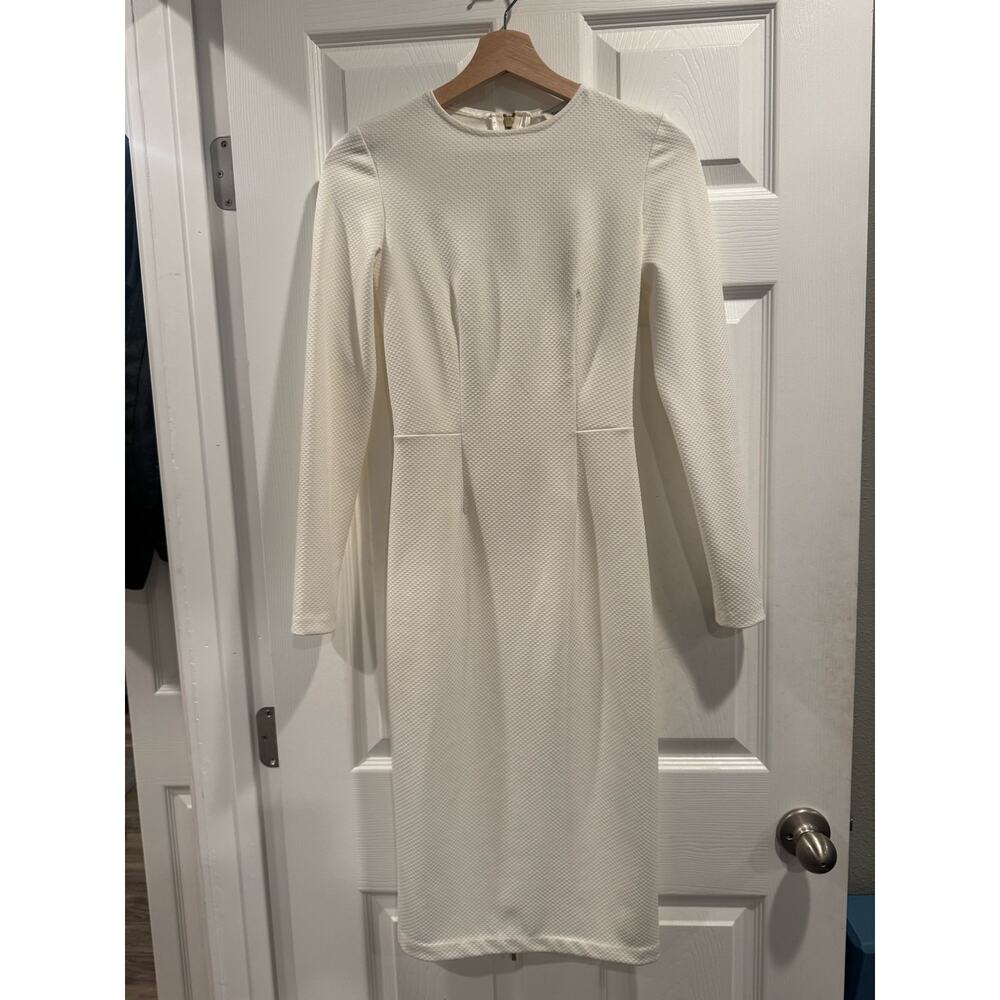 5th & Mercer Dress Sheath Gold Exposed Zipper Textured Ivory, Size 0